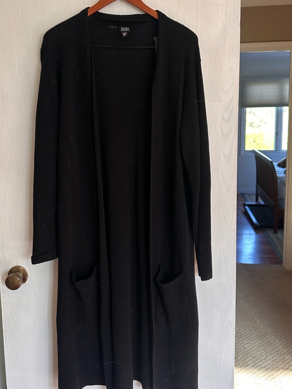 Eileen Fisher Wool Black Ribbed Duster Sweater